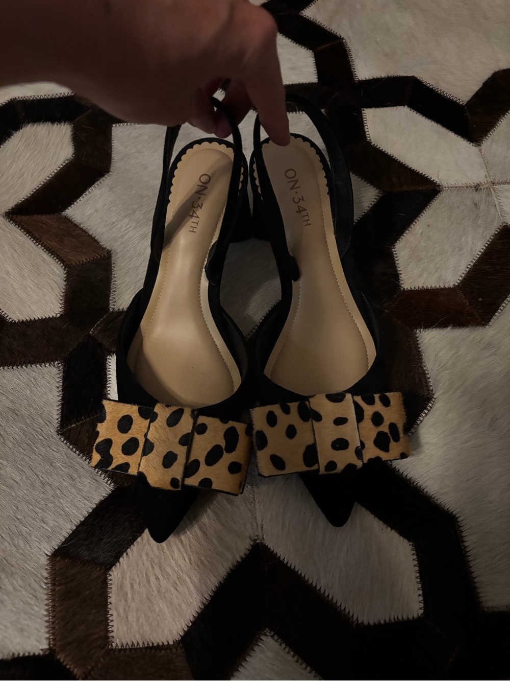 On 34th Black Slingback Flats with Leopard Bow Accent